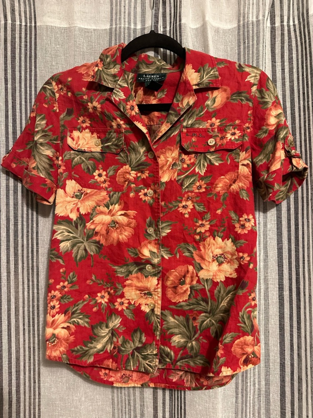 Lauren Ralph Lauren Red Floral Short-Sleeve Shirt, Hawaiian Theme Petite